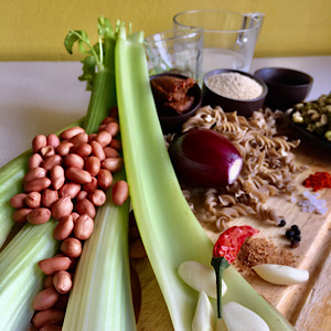 VEGAN RYE FUSILLI WITH WARM CELERY SALAD & MUNGO SPROUTS