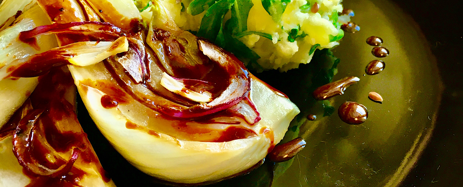 VEGAN MASH WITH GRILLED FENNEL & MUSTARD SAUCE