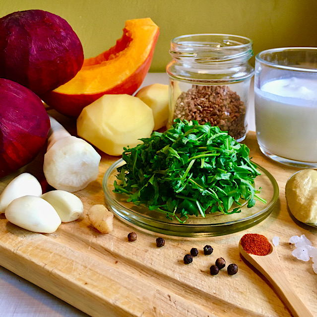 VEGAN BAKED BEETROOT SALAD WITH BUCKWHEAT & SOUP