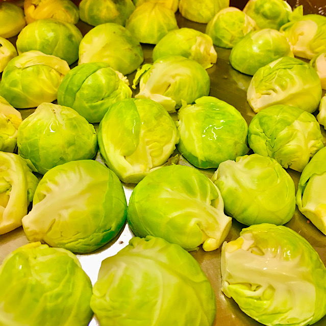 VEGAN SWEET POTATO WITH SUGARED BRUSSELS SPROUTS & RADISH