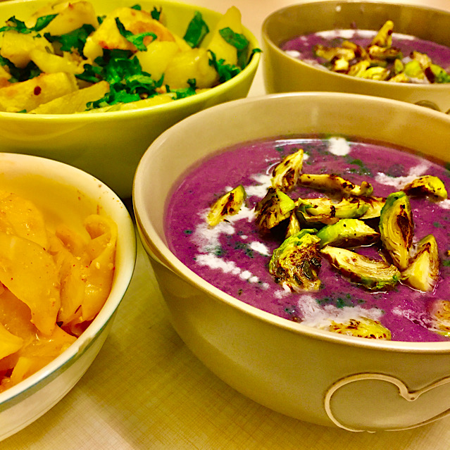 VEGAN GREEN POTATOES WITH WHITE RADISH & INDIGO SOUP