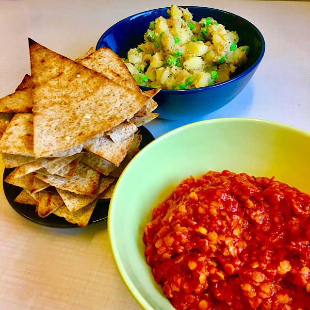 VEGAN PUFFY TORTILLAS WITH SAMOSA FILLING & RED LENTILS