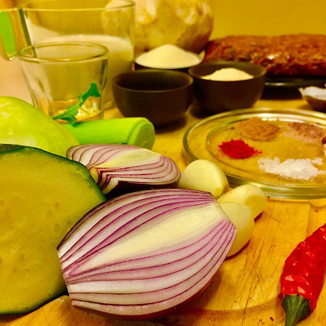 VEGAN CELERY ROOT MASH WITH ZUCCHINI SALAD & TEMPEH