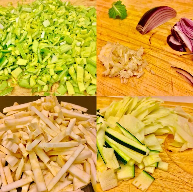 VEGAN CELERY ROOT MASH WITH ZUCCHINI SALAD & TEMPEH