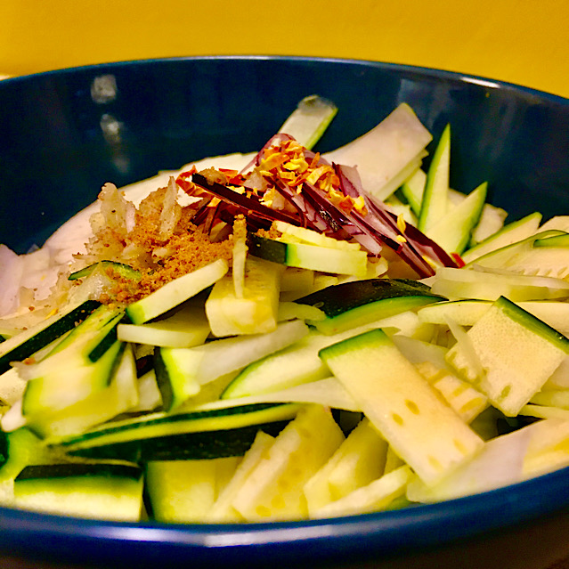 VEGAN CELERY ROOT MASH WITH ZUCCHINI SALAD & TEMPEH