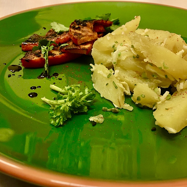 VEGAN GARLIC POTATOES WITH GRILLED PUMPKIN & SESAME